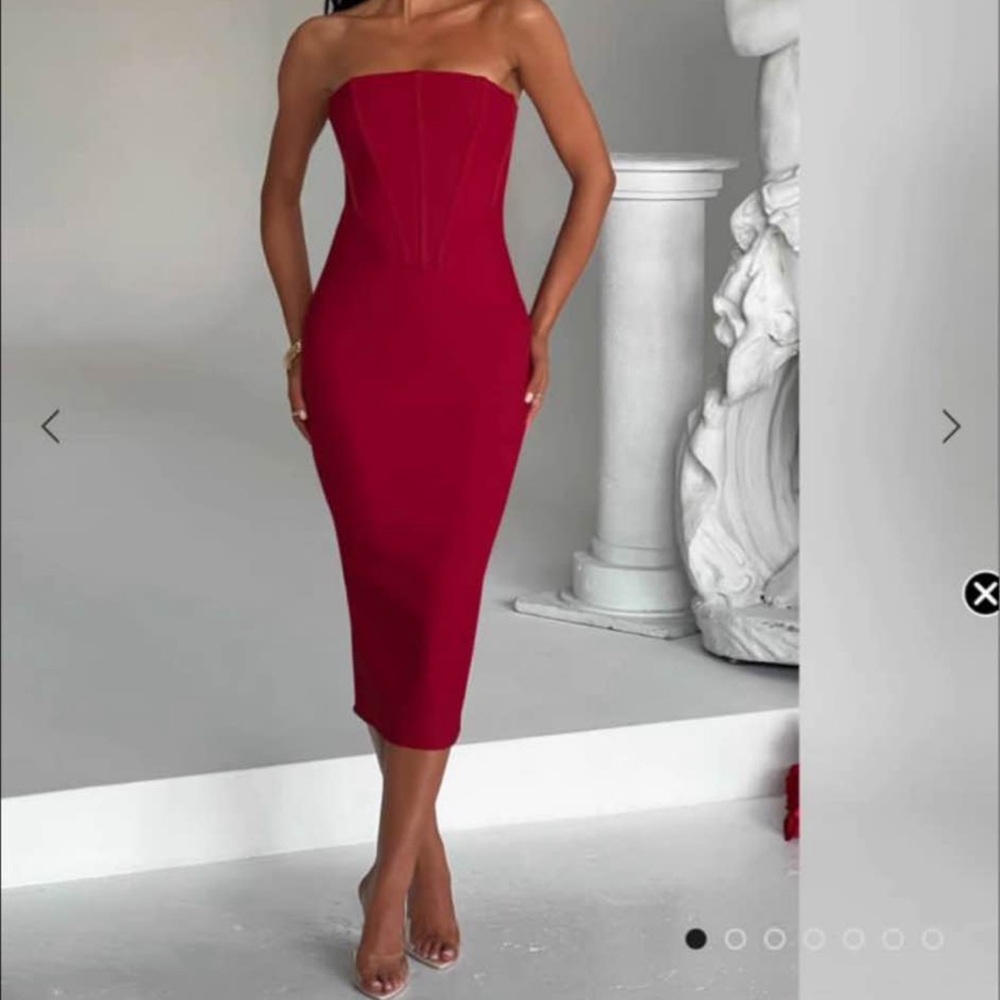 Babyboo Strapless Red Midi Dress - Elegant Bodycon size XS